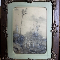 Obraz z około 1900r. tytuł Smolarze autor E. Perle