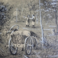 Obraz z około 1900r. tytuł Smolarze autor E. Perle