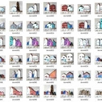 Wieszak drewniany na klucze, domki ozdobne. 016. Hölzerner Schlüsselhänger, dekorative Häuser. Wooden key hanger, decorative houses.