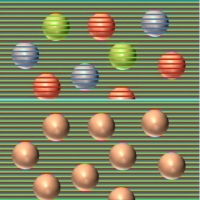Take a look at the next picture, where the same balls do not cross the multi-colored lines that condition our perception.