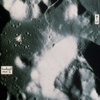 The southern massif of the lunar surface, shown here, is surrounded by numerous structural anomalies.