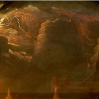 Jeden z elementów obrazu MARTINA Johna (1789-1854) Uczta Belshazzara (Baltazara) (Daniel 5:1-31). Niesamowite efekty i symbole.
