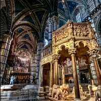 Siena Italy interiors of Cathedral.Gothic art 1290.