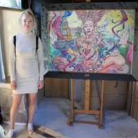 Portret Angeliki 13 maja piątek 2022 roku namalowany farbami olejnymi przez Kubę Nowaka w Miechowie w Polsce.