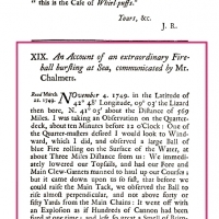Relacja z „Niezwykłej kuli ognistej pękającej na morzu”, podana przez pana Chalmersa, 1749.