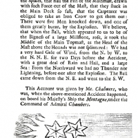 Relacja z „Niezwykłej kuli ognistej pękającej na morzu”, podana przez pana Chalmersa, 1749.