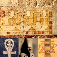 Starożytne symbole Oka Ra i Oka Horusa można znaleźć w wielu miejscach na tej starożytnej linii czasu.