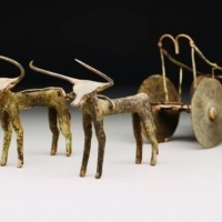 Bronze Cart drawn by a pair of long-horned Oxen.
