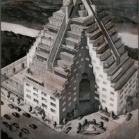 Każdy lokator ma mieszkanie na zewnątrz w domu w kształcie piramidy, zaprojektowanym przez nowojorskiego architekta Edwina A. Kocha w 1940 roku.