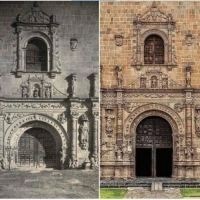 Klasztor świętego Augustyna w gminie Acolman w Meksyku, na zdjęciach z 1910 roku i obecnie.