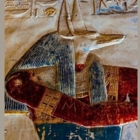 Relief of the jackal-headed god Anubis in the temple of Seti I at Abydos.