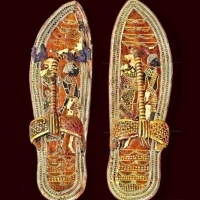 A pair of sandals that was found in the tomb of King Tutankhamun who reigned circa 1336-1327 BCE under the 18th Dynasty.