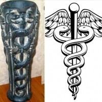 The Sumerians were to put two snakes wrapped around a stick as a slogan for medicine "The Gods Ningizzida" in 3000 B.C.