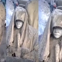 Miners in Siberia dug up a strange statue of an angel with shield and sword in the permafrost.
