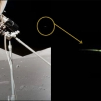 Vector shaped UFO parked on the surface of the moon.