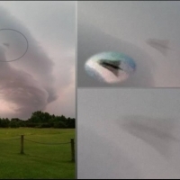 Winged UFO possible T3-RB or TR-3A caught heading into a storm cloud over Hampstead, NC.