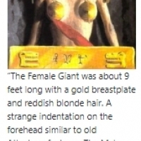 “The Female Giant was about 9 feet long with a gold breastplate and reddish blonde hair.